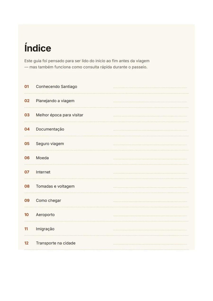 Índice do guia com os 28 capítulos