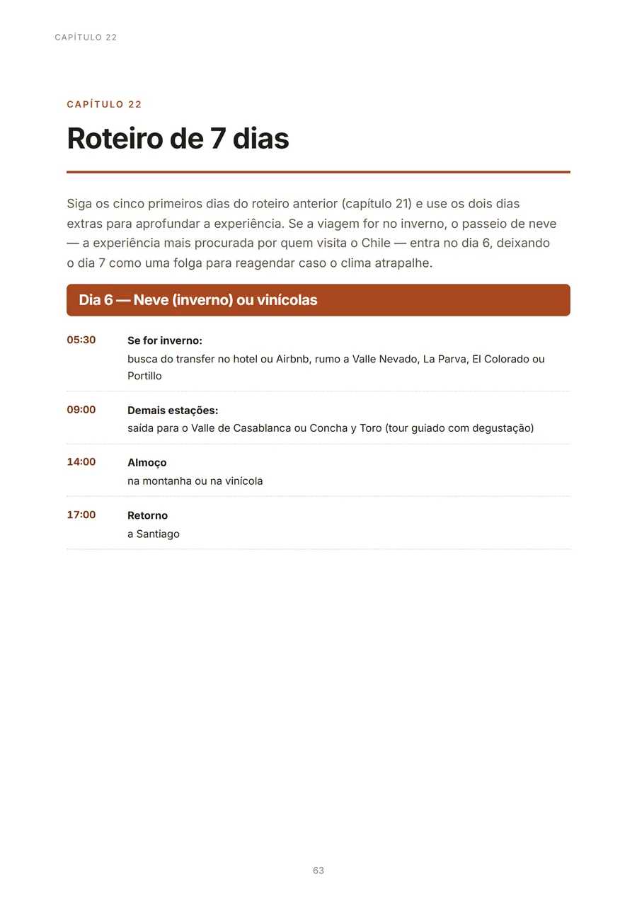 Página do roteiro de 7 dias, com horários organizados